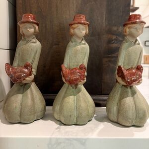 Set of Three Ceramic Figurines with Turkeys